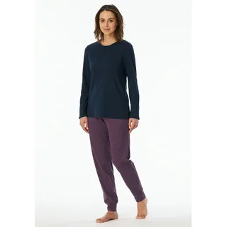 Schlafanzug UNCOVER BY SCHIESSER "Uncover Nightwear", Damen, Gr. 38, blau (804, blau), Single Jersey, Obermaterial: 100% Baumwolle, bequem lang, V-Ausschnitt, Homewear-Sets Schlafanzug, Baumwolle, Singel Jersey-Qualität, langärmelig, atmungsaktiv, bequem
