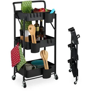 Relaxdays Rollwagen, 3 Etagen, Servierwagen, Küchenwagen Bad & Büro, Rollregal, HBT 89x44,5x29 cm, Bastelwagen, schwarz - Metall, Kunststoff , 44.5x89x29 , Esszimmer,