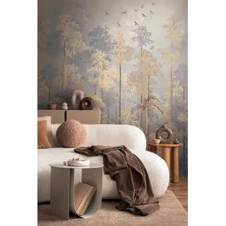 Livingwalls Fototapete mit Wald-Design in Beige, Blau, Gelb - Vintage Vliestapete 8,80 m x 0,53 m Natur-Motiv by COSMOPLITAN - 791447