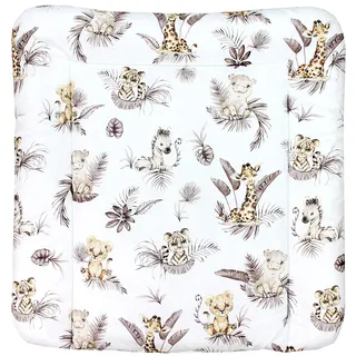 TupTam Baby Wickeltischauflage mit Baumwollbezug Gemustert, Farbe: Löwe/Blätter/Beige, Größe: 75 x 85 cm