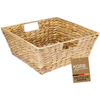 HMF Geschenkkorb leer, Aufbewahrungskorb geflochten aus Wasserhyazinthe mit Griffen, rechteckig, 30 x 30 x 12 cm, Naturfarben