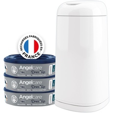 Angelcare Windeleimer + 3 Nachfüllpackungen gegen Gerüche, hohe Kapazität, antibakteriell, einfache Verwendung, Weiß