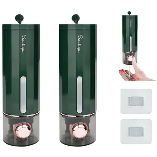 Anlising 2CPS Seifenspender Wandbefestigung, 450ML Soap Dispenser Ohne Bohren, Bohrfreier Duschspender, Waschbecken Badezimmer Duschgel Spender, für Shampoo, Haarspülung, Duschgel, Flüssigseife (Grün)