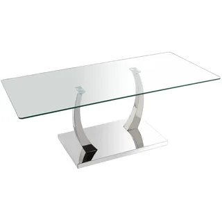 DRW Rechteckiger Couchtisch aus Metall und Glas in transparent und verchromt, 120 x 60 x 45 cm, bunt, estandar