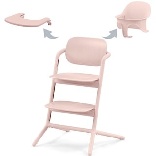 CYBEX Gold LEMO Hochstuhl 3in1-Set, Mitwachsend, 6 Monate - 99 Jahre, Verwendbar ab Geburt durch separaten CYBEX Bouncer, Inkl. Baby-Set und Snack Tray, Buchenholz/Aluminium/Kunststoff, Pearl Pink