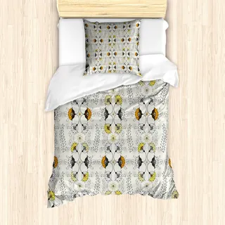 ABAKUHAUS Ethnisch Bettbezug Set für Einzelbetten, Paisley Blumen, Milbensicher Allergiker geeignet mit Kissenbezug, Hellgrau Ringelblume und Schwarz