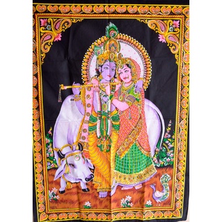 Traditional Jaipur Radha Krishna Poster Pailletten Arbeiten, indische religiöse Baumwolle Poster, Wandbehang, böhmische Wohnheim Zimmer Dekorationen, Hippie Wand Kunst Größe 30"X 42" Zoll