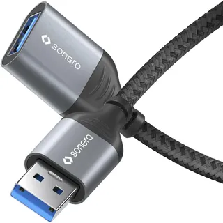 Sonero USB Kabel - A/A Verlängerung - Aluminium space grey/schwarz 0,50m