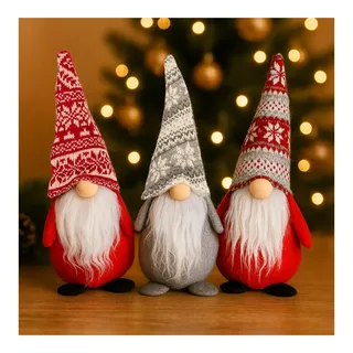 com-four® 3X Weihnachtswichtel 33 cm - skandinavische Deko-Trolle - winterliche Zwergen-Figur - Deko-Aufsteller - schwedischer Gnom mit Bart + Strickmütze - Weihnachtsdeko (3X - grau/weiß/rot)