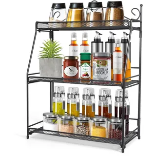 Uten Gewürzregal Stehend, Küchenregal mit 3 Ebenen aus Metall, klappbar und dauerhaft, für Arbeitsplatte, Küche, Bad