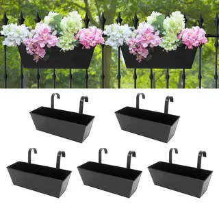 Holensun Geländer-Pflanzgefäße für den Außenbereich, Balkon, 40 cm, Deck über dem Geländer, Pflanzkästen zum Aufhängen, Pflanzgefäße für Zaun, Blumen, 5 Stück (schwarz)