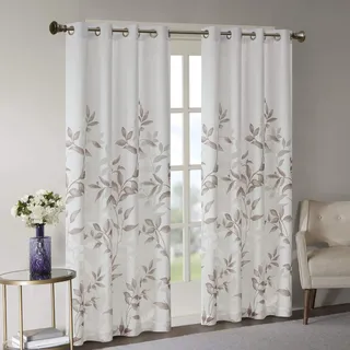 Madison Park Cecily Halbtransparenter einzelner Fenstervorhang, Ausbrenner, botanischer Druck, einfach aufzuhängen, passend für Stangen mit einem Durchmesser von bis zu 3,2 cm, 127 x 213,4 cm, Blätter