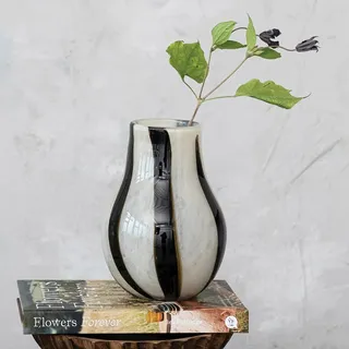 Glasvase mit Streifen, 19 cm, Schwarz und Weiß