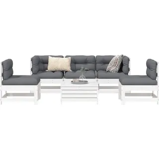 Möbel 6-tlg. Garten-Sofagarnitur Weiß Massivholz Kiefer - Gartenmöbelset 3250721 - Weiß