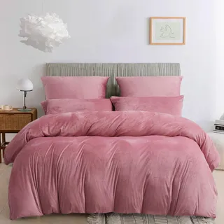 Damier Warme Winter Bettwäsche 135x200cm Rosa Altrosa Cashmere Touch Plüsch Bettwäsche Set 2 Teilig - 1 Bettbezug 135 x 200 cm mit Reißverschluss und Kopfkissenbezug 80 x 80 cm