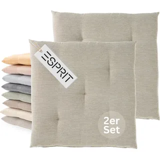 Esprit 2er Set Sitzkissen Stuhl 40x40cm Braun - Bequeme Stuhlkissen für Esszimmer & Küche - waschbar bis 30°C - Öko-Tex - Sitzauflage für Gartenmöbel, Sitzpolster, Bank, Bürostuhl & Boden