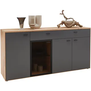 Valnatura Sideboard , Graphitfarben, Wildeiche , Metall , Wildeiche , massiv , 3 Fächer , 1 Schubladen , 181.9x89.5x45.2 cm , Goldenes M , erweiterbar, Typenauswahl, umfangreiches Zubehör erhältlich , Wohnzimmer, Wohnwände, Wohnwand-Serien