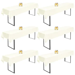 6 Stück Biertisch Tischdecke Elfenbein Wasserabweisender Polyester für 70cm u.50cm Biertische Hussen, Rechteckige Tischdecken Waschbar 100x250cm (Elfenbein)