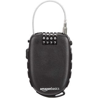 Amazon Basics Einziehbares Kabelschloss, AB-BL101, 4-stellig, 1 Stück, Schwarz