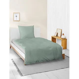 Bettwäsche BIERBAUM "Elegant uni", grün, B/L: 155cm x 220cm, 1 Stk., 1 Stk., Mako-Satin, B/L: 80cm x 80cm, 2 Stk., Mako-Satin, Obermaterial: 100% Baumwolle, Bettwäsche, Bettwäsche, Mako-Satin, 100 % Baumwolle, Uni, pflegeleicht
