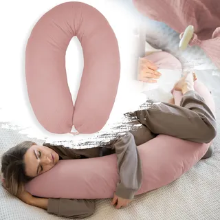 PaLulli® Ergonomisches XXL Stillkissen 190x30 cm mit Bezug aus Bio-Musselin Baumwolle - ideales Schwangerschafts- & Seitenschläferkissen, Komfort und Unterstützung für Erwachsene und Mütter (Rosa)