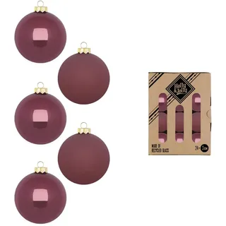 Holly & Jolly - Weihnachtskugeln Dusty Rose, 24 Stück | Christbaumkugeln aus Glas, ca. 3 cm, Weihnachtsbaumschmuck in Pflaume, matt & glänzend, Weihnachtsdeko für Innen