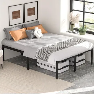 Sweetcrispy Bettgestell aus Metall 160x200cm, Höhe 35 cm mit Großer Stauraum unter dem Bett, Modern Jugendbett mit Lattenrost, Schwarz