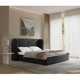 KSHOMECONCEPT Polsterbett mit Bettkasten 160x200 cm VELUNA mit Pocket Matratze H4 Schwarz - Schwarz