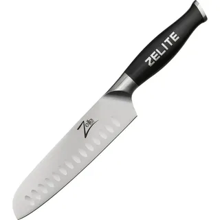 Zelite Santoku Kochmesser, 17,8 cm Profi Messer aus Deutschem Edelstahl, Japanisch Inspirierte Scharfe Messer für Küche, Scharfes Koch Messer für Zuhause & Gastro, Küchenmesser Extrem Scharf - Schwarz