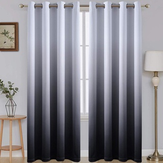 SimpleHome Ombré-Verdunkelungsvorhänge, Farbverlauf Weiß zu Schwarz, lichtblockierend, wärmeisolierend, Ösen, für Schlaf- und Wohnzimmer, 2 Bahnen, ca. 130 cm x 215 cm Länge