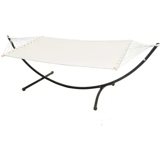 Amanka Doppel-Hängematte mit Gestell bis 120kg, 200/120cm, Beige , Metall , Rechteckig , 100x90x300 cm , Gartenmöbel, Gartenschaukeln, Hängematten
