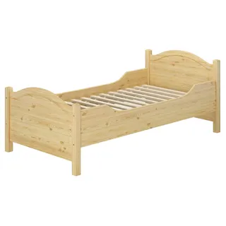 Seniorenbett extra hoch 100x200 Massivholz Kiefer Holz Einzelbett Gäste Zubehör wählbar V-60.40-10Rollrost inkl. - Naturbelassen
