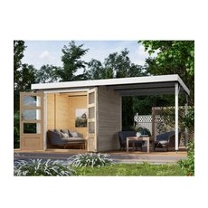Karibu Gartenhaus Set Ernesto D Wassergrau-Weiß 4,45 m2