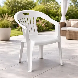 Stapelstuhl Bistrostuhl Gartenstuhl MOJAWO PIONA Weiß Kunststoff - Weiß