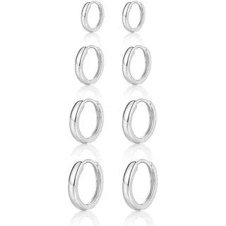 MASOP Creolen Silber 925, 4 Paar Ohrringe Damen Set (6/8/10/12mm), Leicht Hypoallergen Huggies Creolen Set Klein für Damen Herren Mädchen Kinder