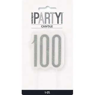 Kerze zum 100. Geburtstag - Glitzer Schwarz & Silber Geburtstag