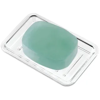 interDesign Seifenschale aus Kunststoff für Waschbecken oder Dusche, geriffeltes Design, rechteckig, transparent