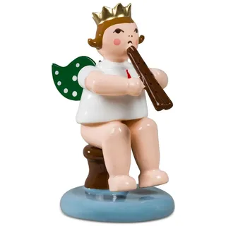 Engel sitzend mit Doppelflöte ohne Krone Höhe ca 6,5cm NEU Holzengel Holzfigur