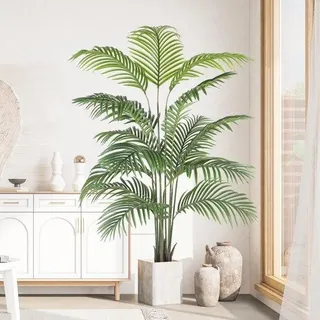 Unyqoos® Künstliche Palme 180 cm – große, realistische Polyester-Palme mit schwarzem Topf, pflegeleicht & leicht zu platzieren für Wohnzimmer, Büro, Balkon - Grün