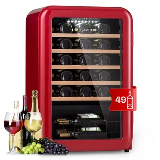 Klarstein Weinkühlschrank 1 Zone, 115L Einbau-Getränkekühlschrank Klein mit Touch-Panel, Kleiner Weinschrank, Wein-Kühlschrank Klein mit Glastür & LED, Flaschenkühlschrank 4-22°C, 49 Flaschen