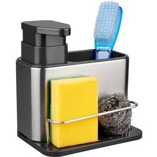 RedCall Seifenspender für Küchenspüle, 3-in-1-Schwammhalter für Küchenspüle, Edelstahl, Küchenspüle, Organizer, Abtropfgestell, rostfrei, Spülseifenspender, Bürstenhalter, Arbeitsplatte