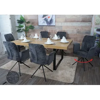 6er-Set Esszimmerstuhl HWC-N99, drehbar Armlehne Auto-Return, Stoff/Textil Chenille (340g/m2) dunkelgrau - Grau