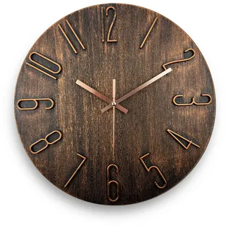 fapugh Wanduhr, 30,5 cm, leise, Nicht tickend, präziser moderner Stil, Dekoruhr für Zuhause, Büro, Schule, Küche, Schlafzimmer, Wohnzimmer (braun)