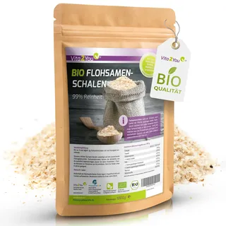 Vita2You Flohsamenschalen Bio 99% Reinheit 1000g - Laborgeprüft - 100% Bio Anbau - 1kg indische Flohsamen Schalen - Premium Qualität