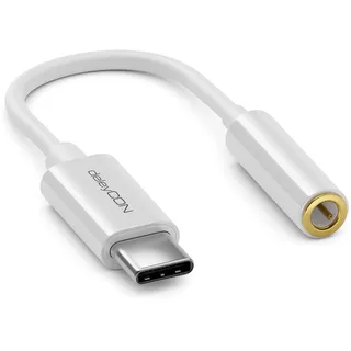 deleyCON 10cm Kopfhörer Adapter USB C auf 3,5mm Klinken Buchse AUX - Kompatibel mit Apple Samsung Google Huawei Xiaomi Smartphone Handy Tablet Laptop PC Surface Kopfhörer Lautsprecher - Weiß