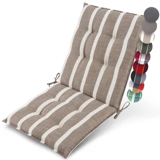 Beautissu Premium Niedriglehner Auflage Gartenstuhl Polster | 100x50cm Beige-Weiß Gestreift 8cm Dick Gartenstuhlauflage robust Stoff UV-Lichtechtheit 5 rutschfest Stuhlauflage Sun-NL