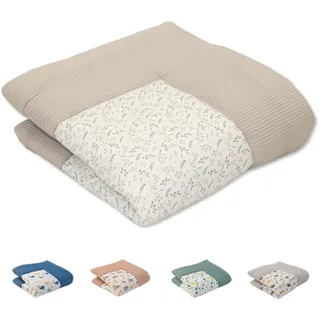 ULLENBOOM® Baby Krabbeldecke 100x100 cm gepolstert - Floral-Sand (Made in EU) - Krabbeldecke für Baby mit 100% OEKO TEX Baumwolle, ideal als Babydecke, Laufgittereinlage & Spieldecke