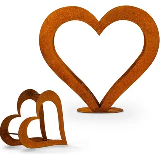 Herz aus Metall, Holz Regal, Rost, Edelrost, Holzregal Garten, Terrasse - Deko M + Gratis Herz XS