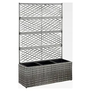 Hochbeet mit Rankgitter für 3 Töpfe 83×30×130cm Poly Rattan Grau