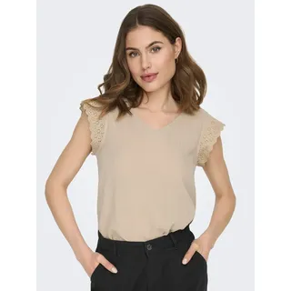 ONLY V-Shirt »ONLTHYRA SL MIX TOP NOOS WVN«, braun